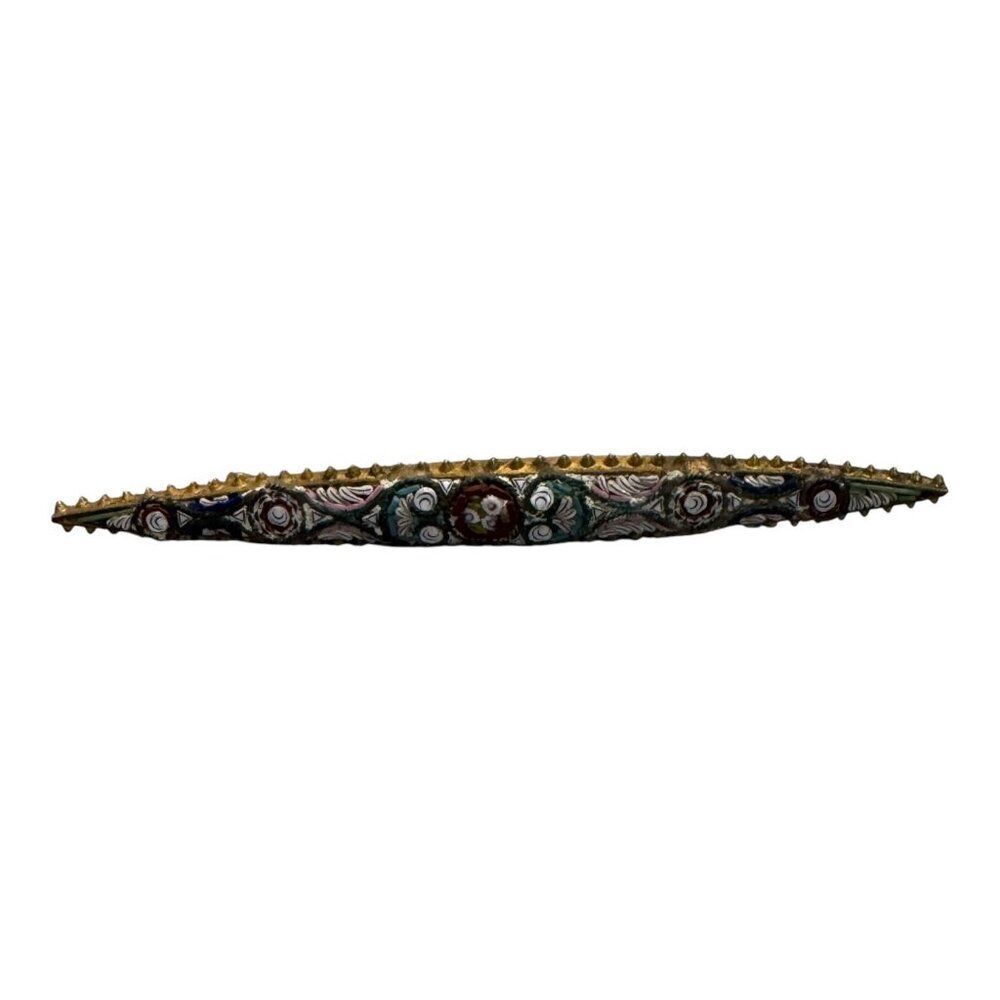 VTG Italian Micro Mosaic Bar Pin Brooch Floral Design Italy Brass 3" Statement